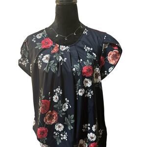 Sheen Navy Floral Top XL (US 12) | Keyhole Back | Curved Hem